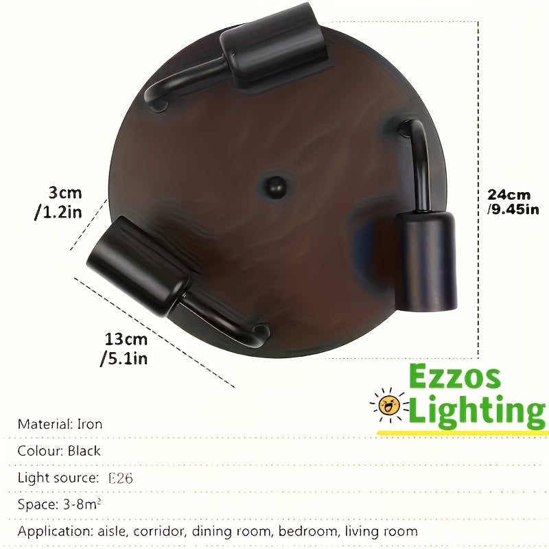 Luz de techo de estilo industrial moderno de mediados del siglo con tres cabezas, compatible con bombillas E26/E27, arte de hierro vintage adecuado para sala de estar, cabaña, dormitorio, cocina, balcón, pasillo, bar y otros iluminados comerciales (exclu