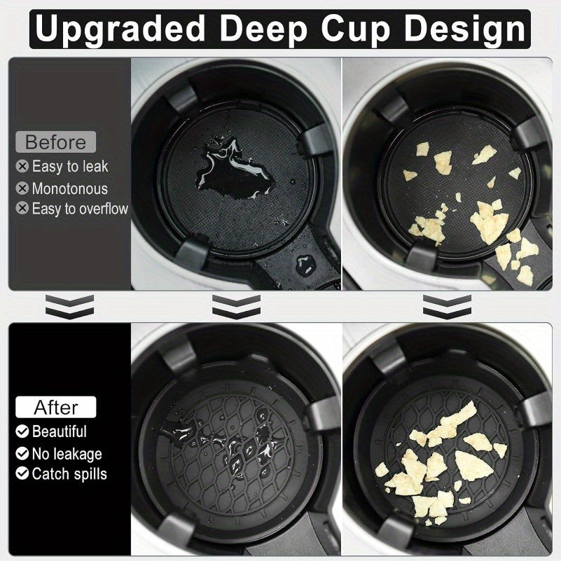 Juego de 2 soportes de taza de coche, hechos de silicona, diseñados para adaptarse universalmente y prevenir resbalones, adecuados para hombres y mujeres, disponibles en negro.