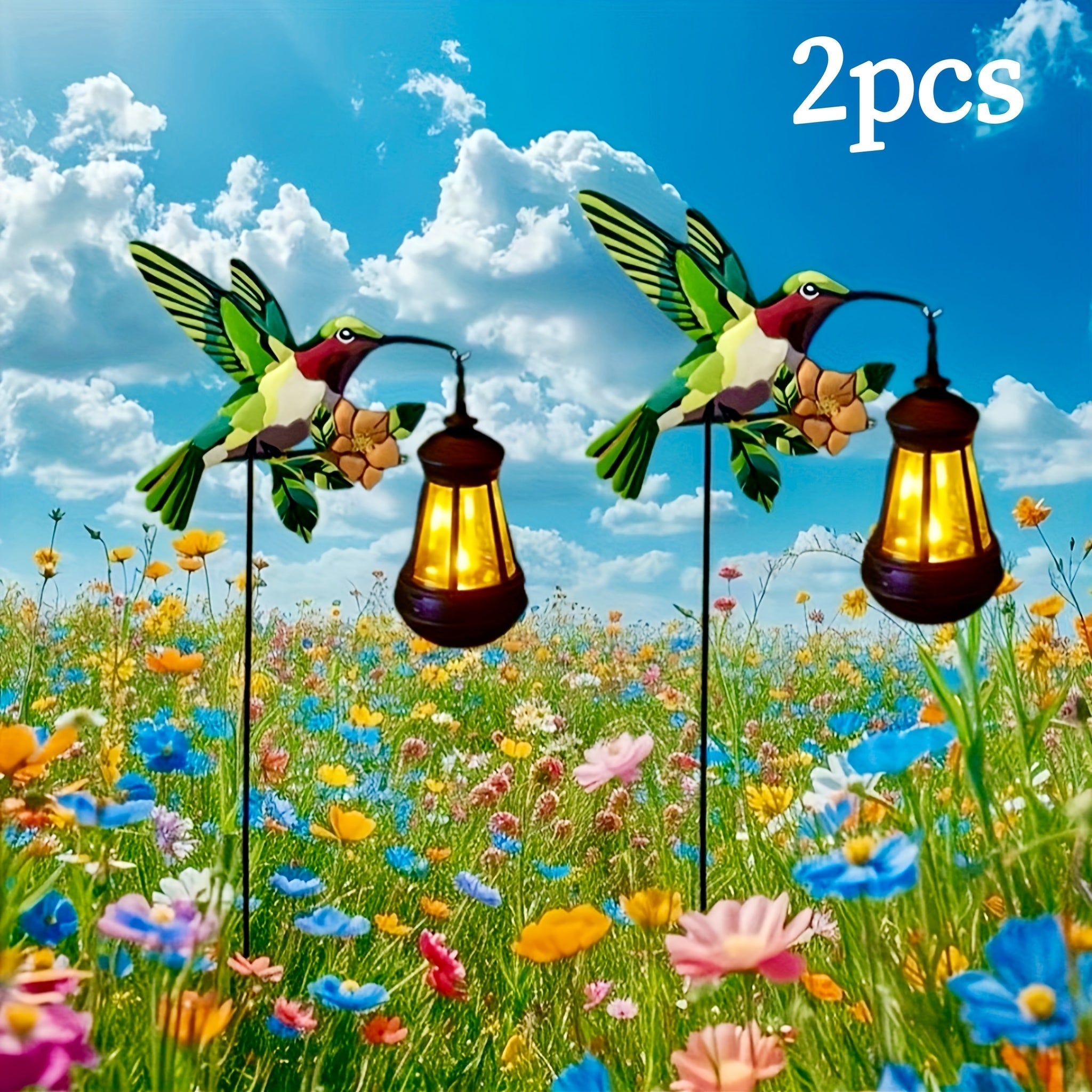 1 paquete o 2 paquetes de faroles coloridos de colibrí con energía solar, hermosas luces decorativas para jardín, luces colgantes de colibrí verde, ideales para decoración de jardín, patio, césped en días festivos, el mejor regalo para familiares y amigo