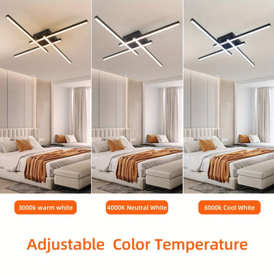 1pc 60.96cm 3000k/4000K/6000K 4-Luz Plafón LED Regulable Iluminación de Techo Negro Lámpara de Techo de Montaje Empotrado para Cocina, Sala de Estar, Dormitorio