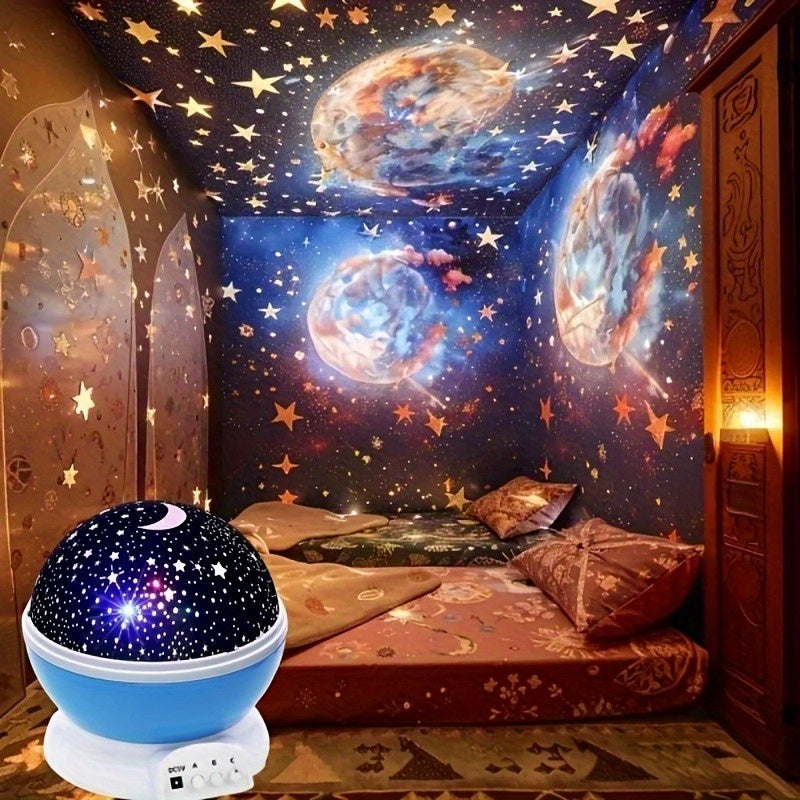 Lámpara de proyección 3D giratoria de estrellas y luna con 12 modos de color, acabado en metal pulido, diseño autónomo para decoración de habitación y fiestas, lámpara portátil para exteriores, alimentación por USB, para mayores de 14 años, iluminación d