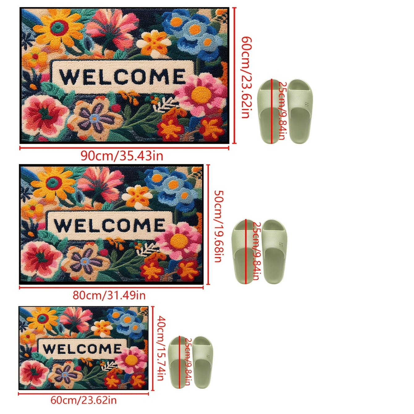 Alfombra de bienvenida floral vibrante, 1 unidad, antideslizante, de poliéster, con flores coloridas y hojas verdes, ideal para cocina, baño, dormitorio y decoración de fiestas, regalo perfecto para primavera, alfombra de entrada para fiestas | Diseño fl