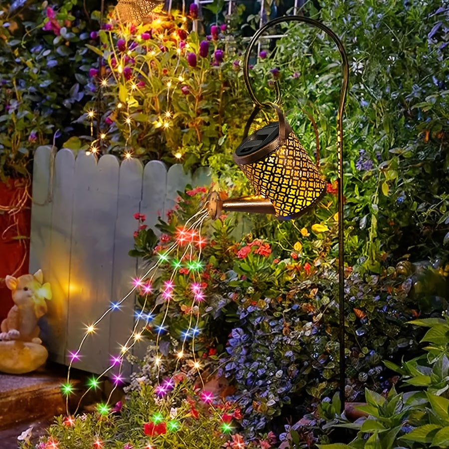 1pc Regadera de Metal con Luces LED Cambiantes de Colores y Carga Solar - Iluminación Decorativa para Jardín Exterior, Eficiente en Energía, Ideal para Casa Nueva, Navidad, Pascua o Día de la Madre, Luces Solares para Jardín