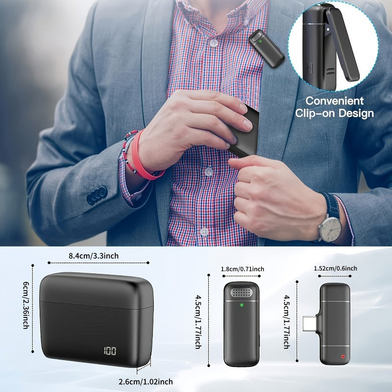 Micrófono inalámbrico lavaliere con estuche de carga, auto reducción de ruido, adaptador incorporado para grabación de video de teléfono, podcasts, transmisión y entrevistas.