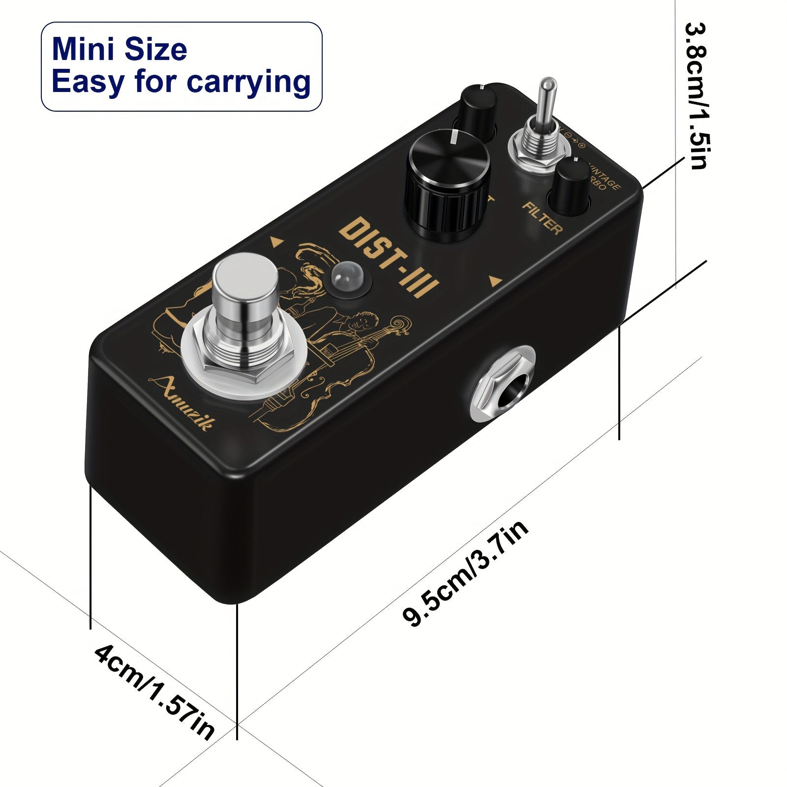 Amuzik Pedal de Distorsión Vintage para Guitarra - Sonido Analógico Heavy Duty Rock con True Bypass, Chip LM308, Mini Pedal para Guitarras Eléctricas, Compatible con Amplificadores y Procesadores FX, Estudios en Casa - , Efectos para Guitarra, Componente