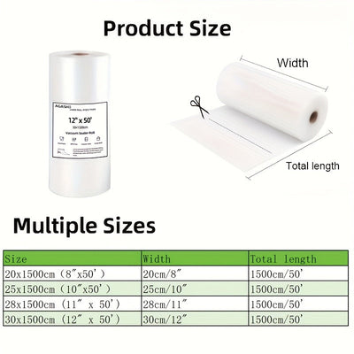 AGASHE 15m Bolsa de sellador de vacío - Bolsas de almacenamiento de alimentos reutilizables PE+PA, 4 tamaños para productos frescos, carne y snacks | Mantén el refrigerador organizado y previene los olores | Ideal para uso en casa y cocina, bolsas de sel