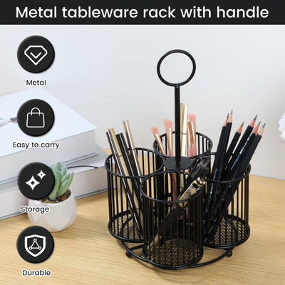 Porta Utensilios de Cocina, Organizador de Cubiertos Grande, Estante Metálico para Utensilios con 4 Secciones, Ideal para Mesa de Cocina