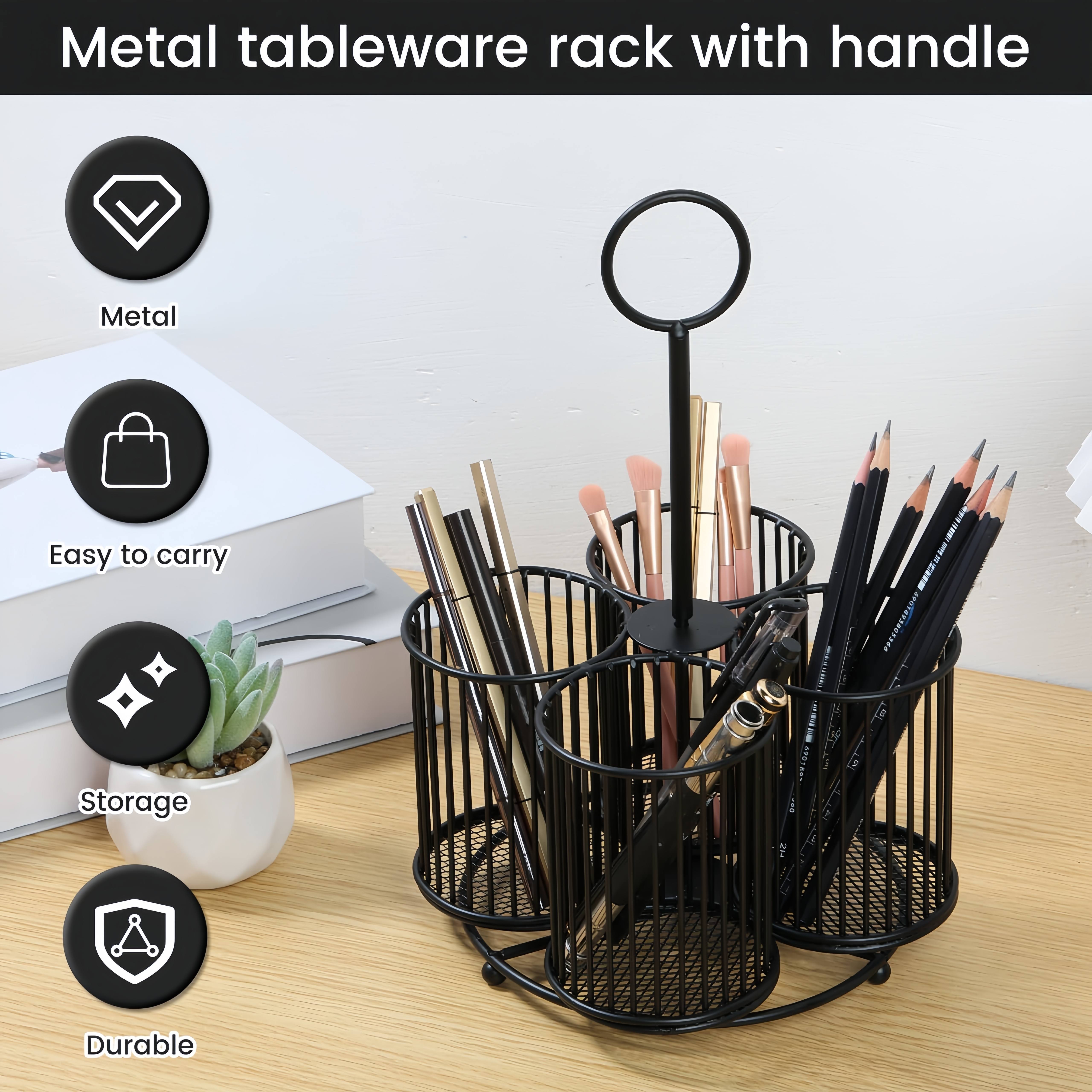 Porta Utensilios de Cocina, Organizador de Cubiertos Grande, Estante Metálico para Utensilios con 4 Secciones, Ideal para Mesa de Cocina