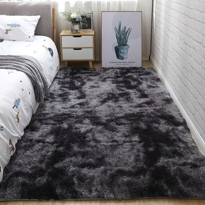 Alfombra de Dormitorio Tie-Dye de Pelo Largo, Poliéster, Solo Lavado a Mano - Ideal para Sala de Estar y Dormitorio, Al Lado de la Cama, Alfombra Pequeña