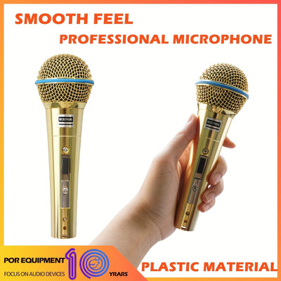 Micrófono dinámico profesional dorado con cable, sensación suave, conector de 6.35 mm, material plástico, ideal para karaoke, fiestas, bodas y regalos de Navidad