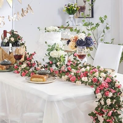 5 unidades de 12.5 metros de Guirnalda de Flores, Enredadera de Rosas Artificiales con Hojas Verdes, Enredadera de Rosas Falsas para Decoración de Pared de Primavera Aniversario de Boda Cumpleaños Navidad Arco