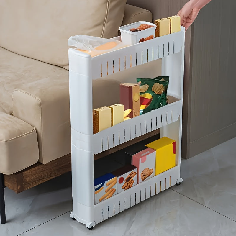 Organizador de 3 Niveles para el Borde del Refrigerador Ultra Estrecho - Carrito Independiente para Almacenamiento en Baño y Sala de Estar - Adecuado para Escenarios de Hotel, Hogar, Cocina y Salón