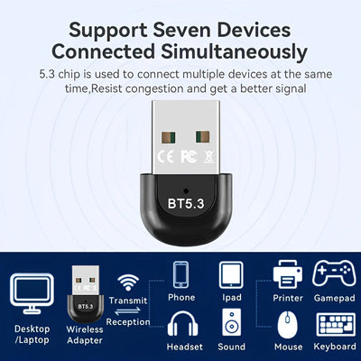 Adaptador inalámbrico USB 5.3 para PC, receptor de perro cifrado inalámbrico USB, compatible con laptops/auriculares/teclados/mouse hablantes, Windows 11/10/8.1, enchufa y juega, compatible automático hacia abajo con dispositivos 3.0/4.0/5.0/5.1