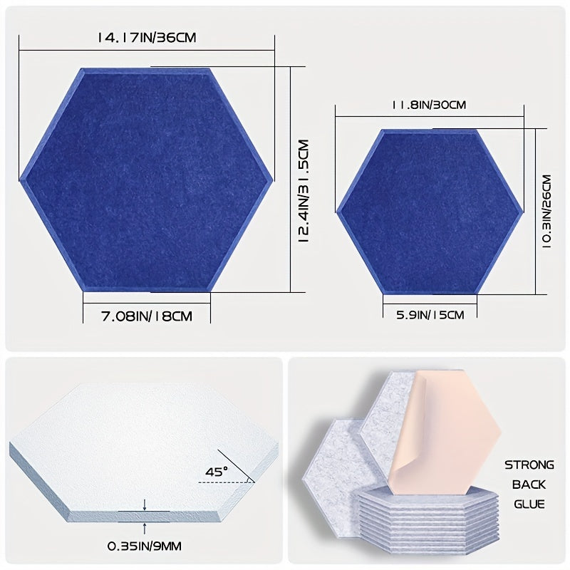 Pañales de pared acústicos hexagonales de poliéster de 12 unidades - Densidad de 1,21 kg/m², espesor de 9 mm, clase B1, autoadhesivos, para salas de juego, estudios de cine, aulas de música, salas de conciertos - Gris, blanco, negro, pañales de pared acú