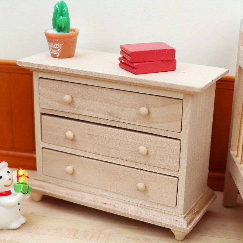 1:12 Casa de muñecas Miniatura Armario de almacenamiento de madera con 4 cajones, diseño con perillas redondas, ideal para decoración de casas de muñecas, muebles de casas de muñecas | Estilo vintage | Construcción de madera, muebles de muñecas