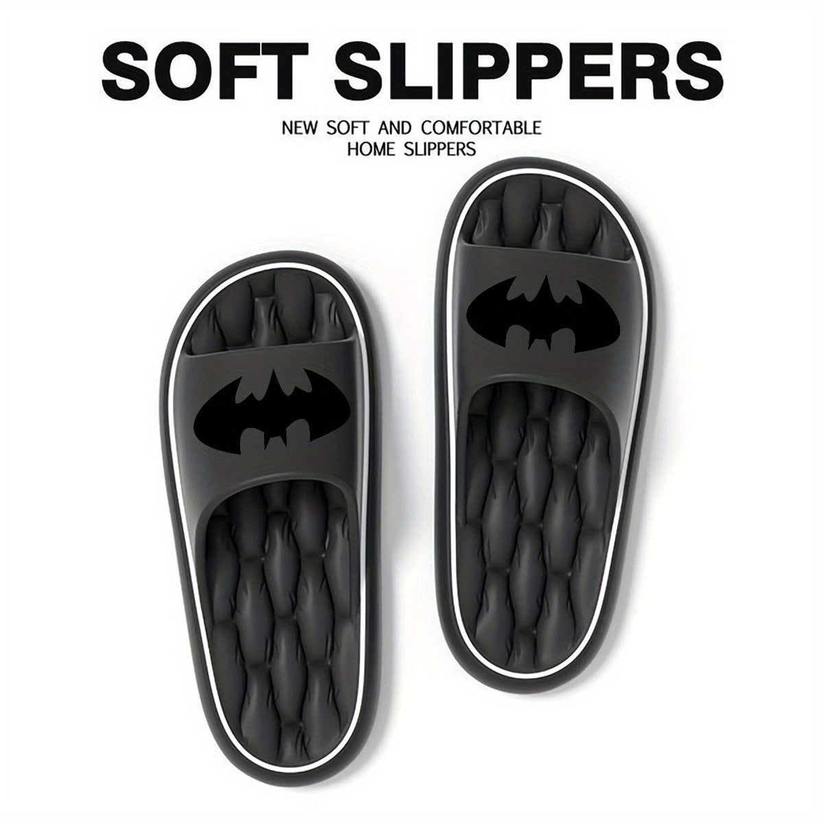 1 par de sandalias tipo pantuflas de Batman de Warner Bros DC - Suela de EVA transpirable, absorbente de impactos, ligera, para todas las temporadas, uso en interiores/exteriores, calzado casual unisex para el hogar y la playa, con diseño de caricatura,