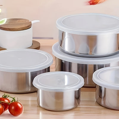 Juego de 10 Recipientes para Alimentos de Acero Inoxidable con Tapas Antifugas, Organizador Redondo Apilable - Ideal para Preparación de Comidas, Sobras y Despensa - Apto para Lavavajillas, Diseño Multitamaño y Estilo Minimalista