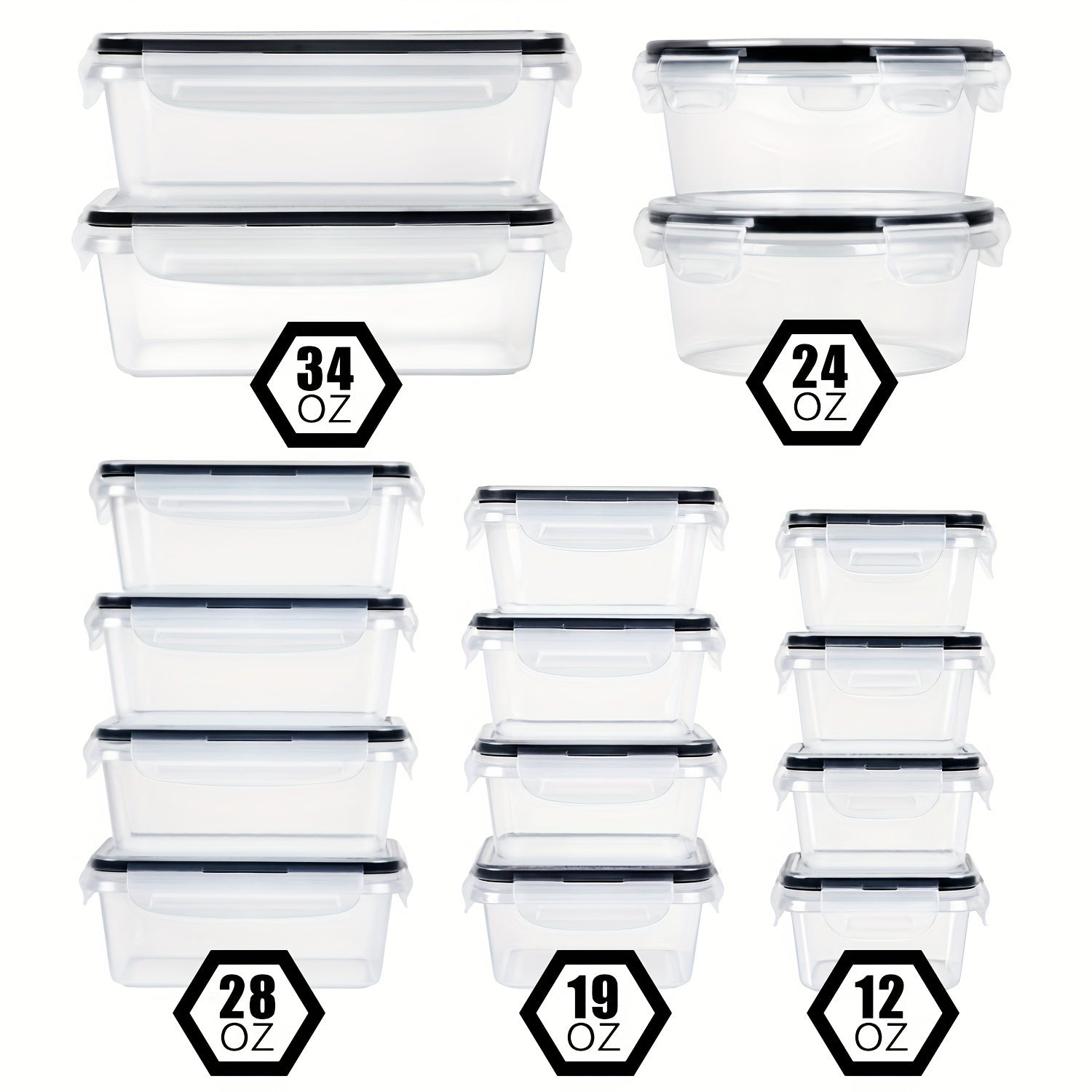 32pcs Contenedores de Almacenamiento de Alimentos con Tapas (16 Contenedores + 16 Tapas) - Contenedores de Almacenamiento de Plástico Herméticos a Prueba de Fugas con Cierres a Presión, Contenedores de Almacenamiento Libres de BPA con Tapas