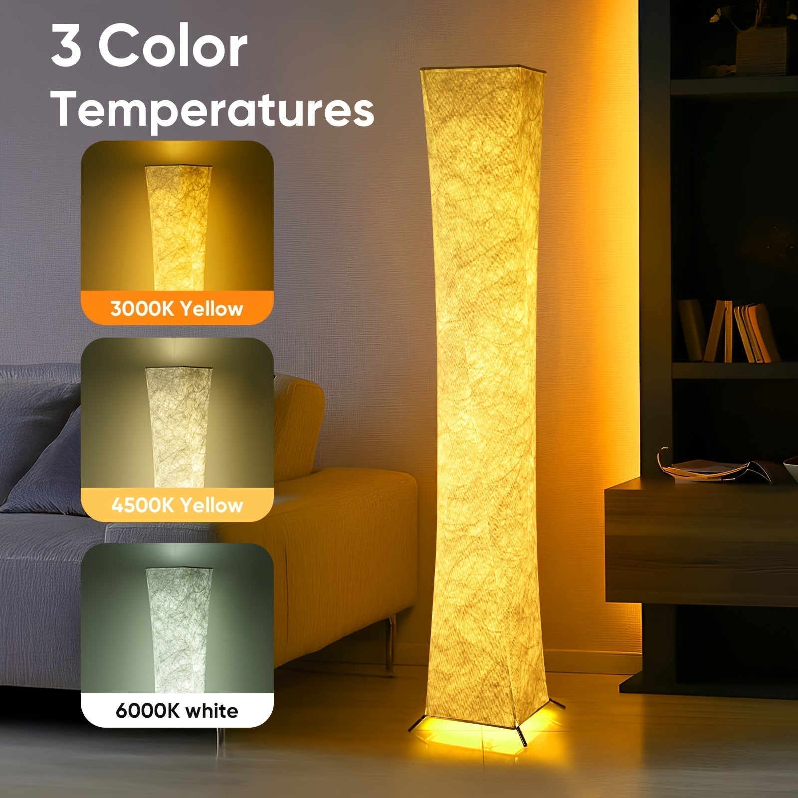 Lámpara de pie LED moderna de 132.08 cm, luz cálida ajustable de 3000K, control remoto, alimentación por USB, acabado metálico mate, pantalla de Tyvek en color sólido, decoración espacial para dormitorio, sala de estar o sala de juegos