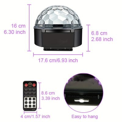 Esfera de discoteca LED de 9 colores con control remoto – Luces para fiestas activadas por sonido, ideal para hogar, fiestas de baile, cumpleaños y clubes, diseño en plástico transparente, enchufe americano, incluye control remoto y manual de usuario, ac