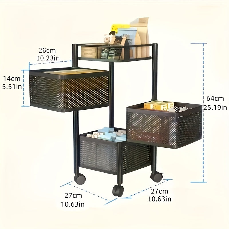 Carrito de cocina de metal de 3/4/5 niveles, estante de almacenamiento abierto cuadrado, organizador multifuncional, no requiere ensamblaje, uso sin electricidad, construcción de hierro fundido duradera, diseño que ahorra espacio para un fácil acceso a l