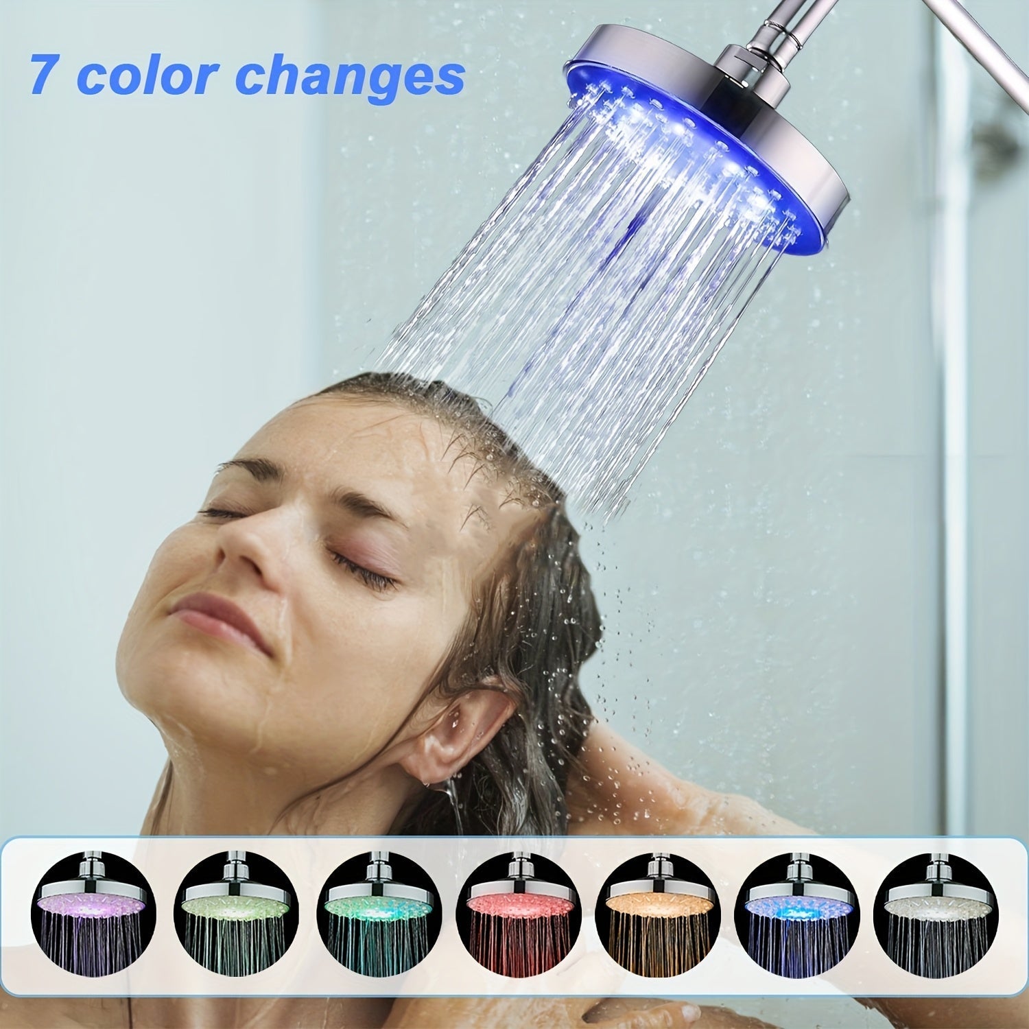 1 pieza de Cabezal de Ducha, Rociador de Lluvia con Cambio Automático de 7 Colores, Cabezal de Ducha Ahorrador de Agua para Accesorios de Baño, Instalación Fácil y Uso Familiar