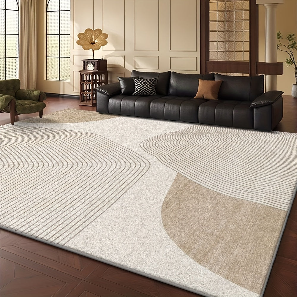 Alfombra de terciopelo con diseño geométrico abstracto, 850 g/m², antideslizante, lavable a máquina, liviana, de poliéster, para entrada, sala, dormitorio, uso en interiores, diseño minimalista moderno a rayas, decoración vintage para el hogar