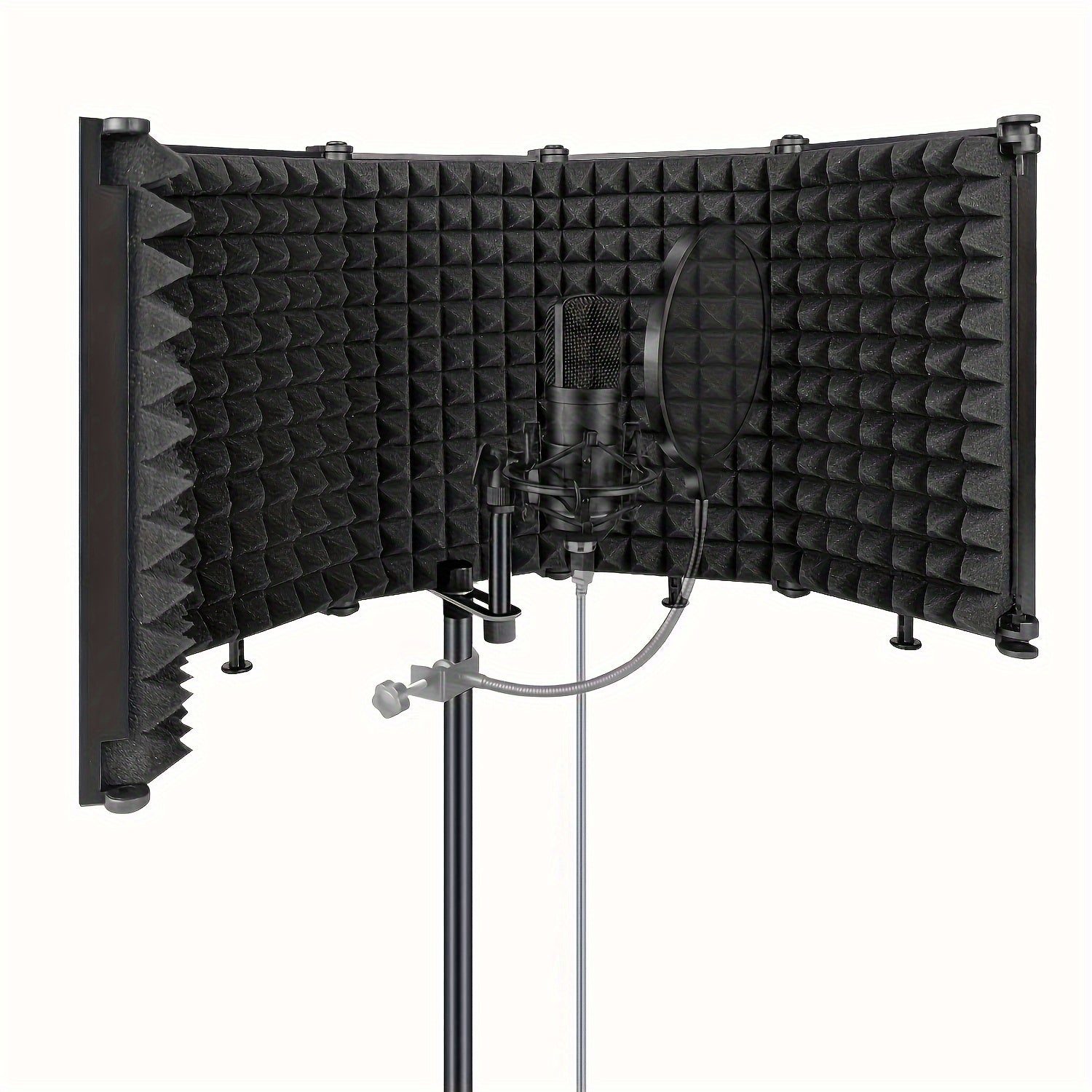 1 pantalla aislante de micrófono de espuma de alta densidad, material PP, color negro, para estudio de grabación, podcasts, canto y transmisiones - Filtro vocal