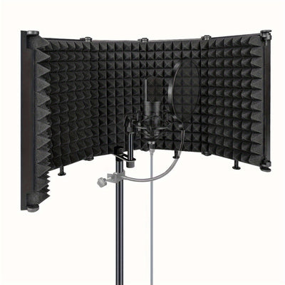 1 pantalla aislante de micrófono de espuma de alta densidad, material PP, color negro, para estudio de grabación, podcasts, canto y transmisiones - Filtro vocal