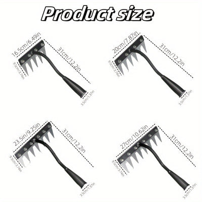 Rastrillo de jardinería de acero al carbono de alta resistencia con 5/6/7/8 dientes - Material grueso y duradero, mango ergonómico para la eficiente eliminación de malezas y suelos, herramienta de jardinería y agrícola para uso doméstico y profesional, r