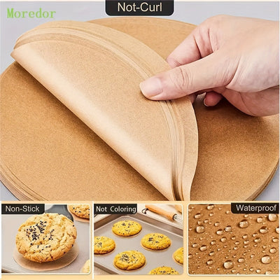 Papel de hornear redondo de 10 pulgadas (25,4 cm) de MOREDOR, antiadherente, ideal para hornear, asar, vaporizar y usar en microondas, duradero, fácil de limpiar, perfecto para moldes de pastel redondos y accesorios de freidora de aire, papel de asado, e