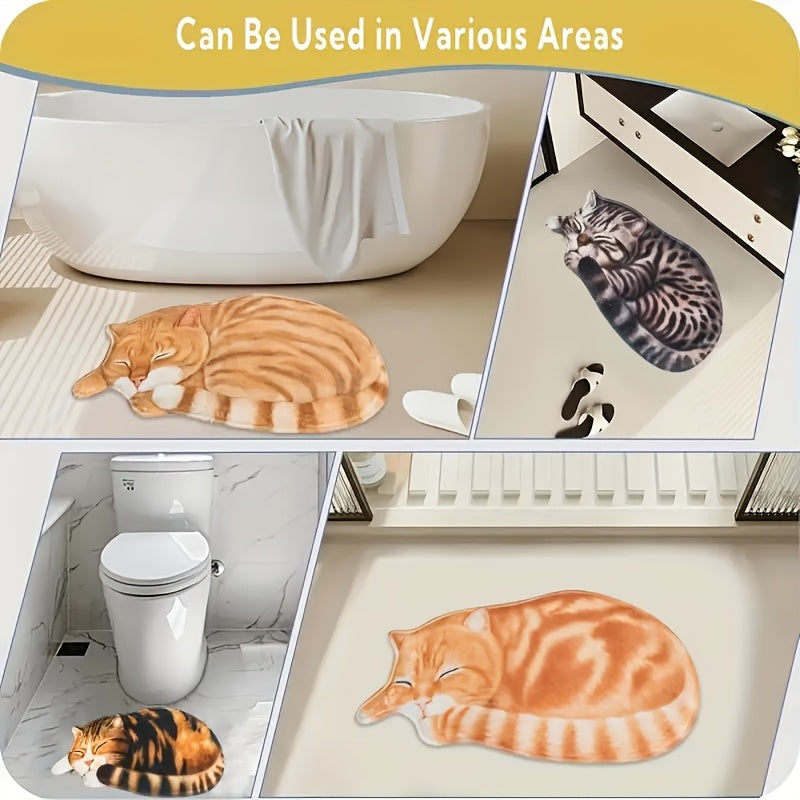 1pc Alfombra de Suelo con Patrón de Gato Lindo, Absorbente y de Secado Rápido, Alfombra de Suelo Antideslizante y Súper Suave para la Puerta de Entrada, para Baño, Dormitorio, Cocina y Sala de Estar, Suministros de Baño Ideales, Decoración del Hogar