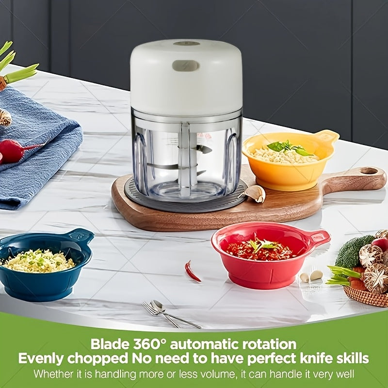Picadora de Ajo y Molinillo de Carne Eléctrico Recargable por USB Compacto de 8.45oz - Triturador de Cocina de PP Duradero con Diseño Fácil de Limpiar, Incluye Contenedores de Alimentos Multicolores - Ideal para Triturar Ajo, Jengibre, Verduras, Herramie