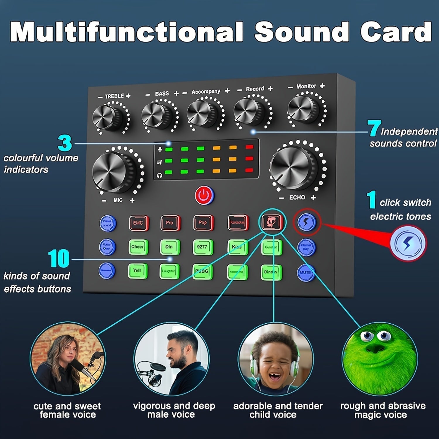 Interfaz de audio V8S Kit de podcast todo en uno con micrófono de condensador BM800 - Ideal para grabación, canto, transmisión en vivo y juegos - Carga USB, batería recargable, configuración de audio profesional, equipo de podcasting|Interfaz de audio pr
