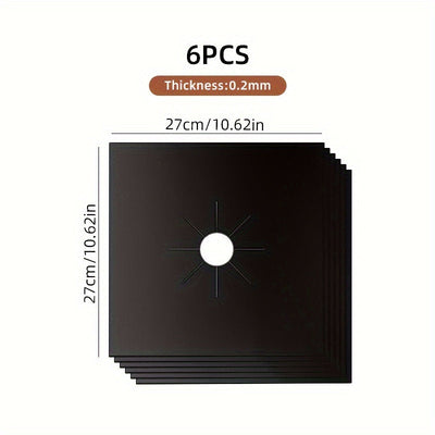 Conjunto de 6 Alfombrillas de Protección para Estufa de Gas 26.92cm x 26.92cm, Reutilizables, Estables a Altas Temperaturas, Seguras y No Tóxicas, Antiadherentes, Fáciles de Limpiar, Accesorios de Cocina