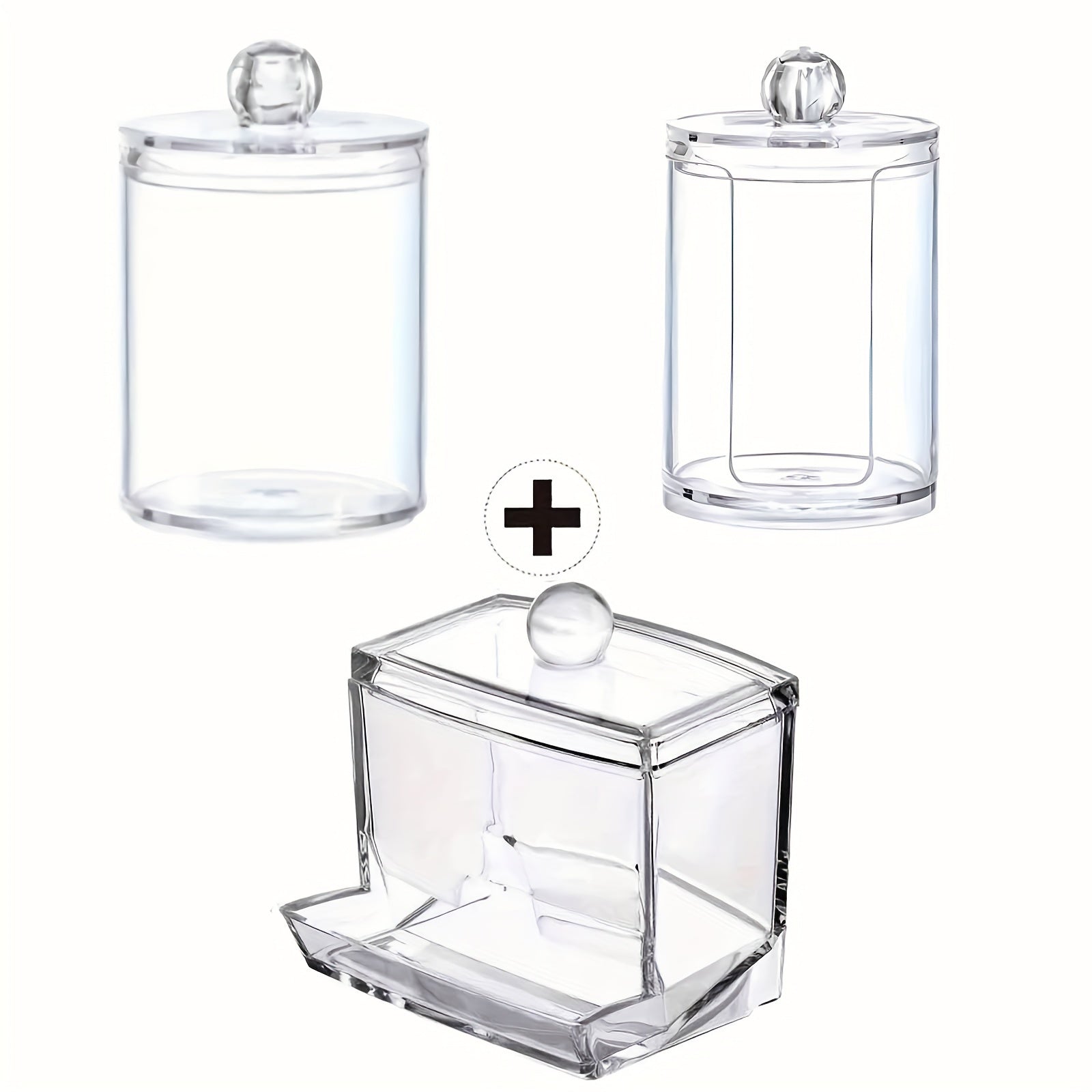 3 Piezas de Tarros Acrílicos Transparentes con Tapas – Organizador para Maquillaje, Baño y Hogar, Diseño Multicompartimento para Fácil Ordenación, Solución de Almacenamiento Elegante | Contenedores de Material Acrílico Claro
