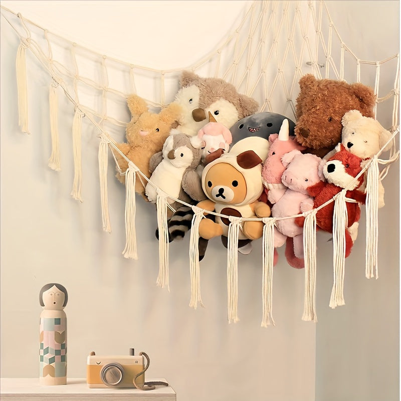 Hamaca Grande de Almacenamiento de Juguetes de Algodón Blanca - Red de Esquina para Peluches, Organizador Perfecto para Decoración de Habitaciones, Cestas, Contenedores y Recipientes para la Organización del Hogar