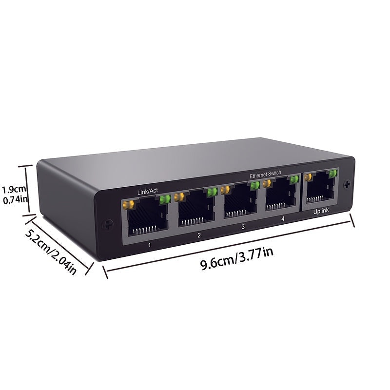 Conmutador Ethernet Gigabit de 5 Puertos con RJ45 - Conmutador Red Rápido, Plug and Play, Operación Silenciosa, Alimentado por USB (Tipo A), Diseño Compacto para Hogar/Oficina, Montaje en Escritorio o Pared - Ideal para Dispositivos Inteligentes y Comput