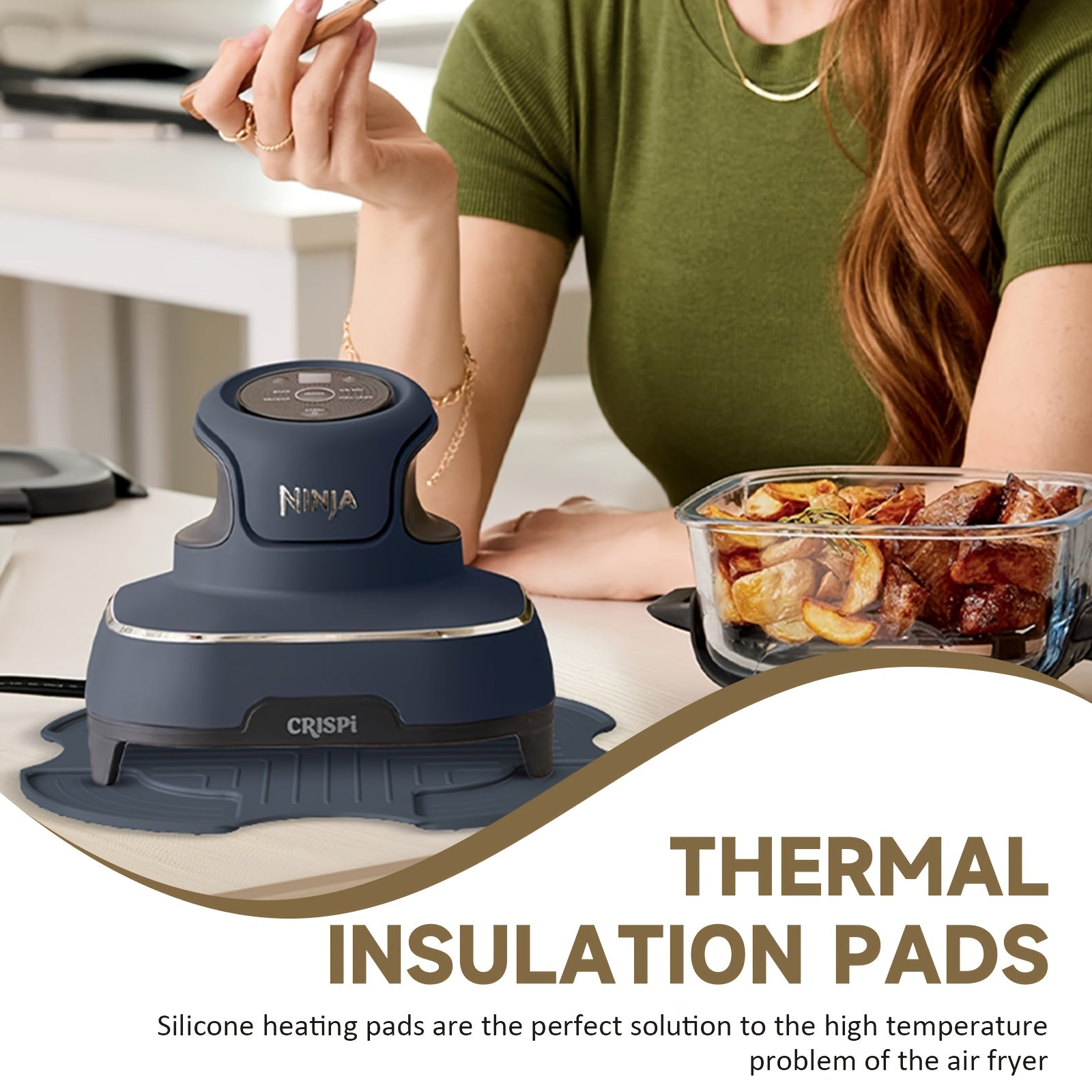 1 pieza de trivets de silicona para freidor de aire Ninja Crispi - Soportes de plato caliente resistentes al calor, soporte de sistema de cocina portátil para freidor de aire de vidrio, Kitchen Aid (gris oscuro), accesorios Crispi