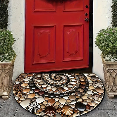 Tapete de bienvenida plano 2D con diseño de guijarros coloridos y flores, antideslizante, fácil de limpiar, semicircular, para uso en interiores y exteriores, ideal para entrada, cocina, baño, patio o balcón, diseño plano 2D
