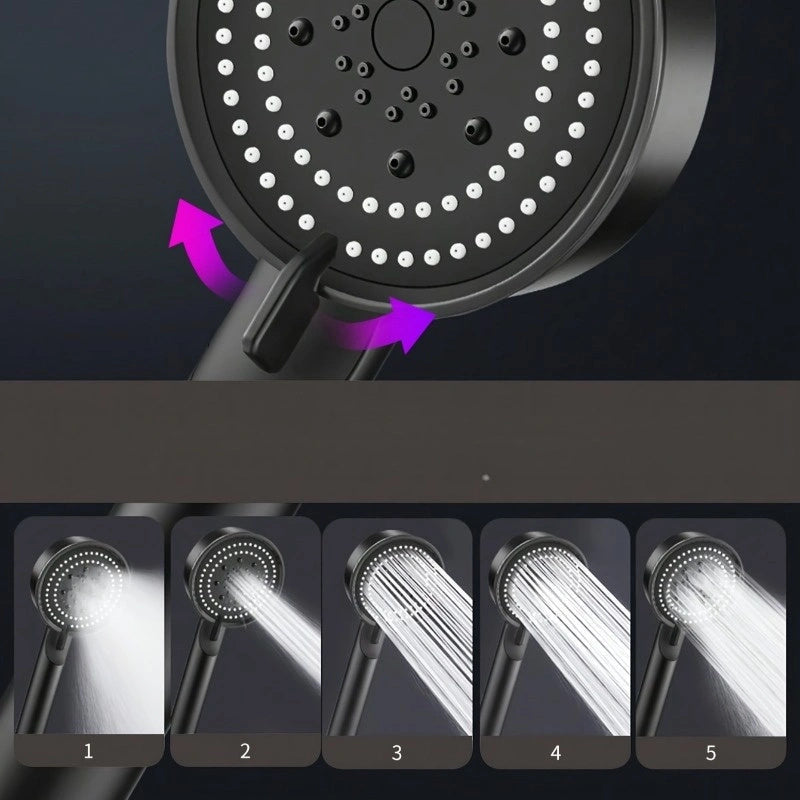 Un cabezal de ducha portátil con soporte y manguera, con 5 modos de flujo de agua ajustables, boquilla de ducha para baño, cabezal de ducha, accesorios de hardware para baño y suministros para baño.