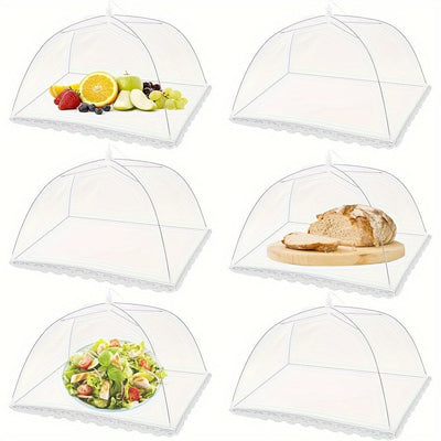 3pcs/6pcs Cubiertas Plegables Pop-Up para Alimentos - Mallas de Acero Plástico Reutilizables para Camping, BBQ y Picnics al Aire Libre - Antiinsectos, Seguras para Comida, Varios Tamaños (12.6”-18.5”), Blancas, Esenciales para Barbacoa, Protección Funcio