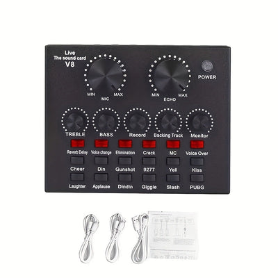 Kit de Podcast con Tarjeta de Sonido V8 y Micrófono LCT240 Cableado, Adecuado para Streaming, Juegos y Karaoke