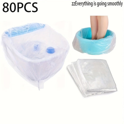 80 Bolsas de Plástico Resistentes para Baño de Pies - Transparente, Uso en Salón y Hogar - Cubiertas Desechables Higiénicas para Pedicura, Sin Necesidad de Electricidad - Accesorios para Spa, Hotel, Remojo de Pies, Diseño Transparente, Fácil Limpieza, Ma