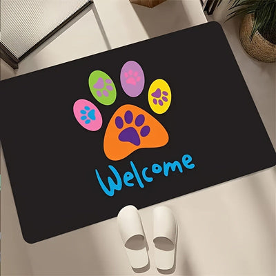1 Pieza, Tapete Antideslizante Para Piso, Pata De Gato Colorida, Huellas De Gato, Patrón De Pata De Perro, Absorbente De Agua, Lavable, Antideslizante, Franela Suave, Entrada, Sala De Estar, Cocina, Suministros De Baño, Cuadrado Peso 480 G, Grosor 1 cm