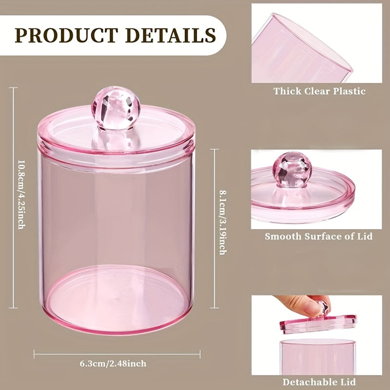 4 Paquetes de Portaqtips de Plástico Rosa Dispensador de 10Oz con Tapas, Frascos de Aromaterapia Contemporáneos con Vista al Ventana, Organizador de Maquillaje de Tocador de Baño para Bolas, Hisopos, Almacenamiento de Hilo Dental, Contenedores de Almacen