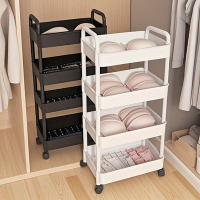 Carrito organizador giratorio de varias capas con ruedas - Organizador de plástico resistente para ropa interior, calcetines y accesorios, gran capacidad de carga, ideal para dormitorio, cocina y camping, organizador de dormitorio | Organizador de varias