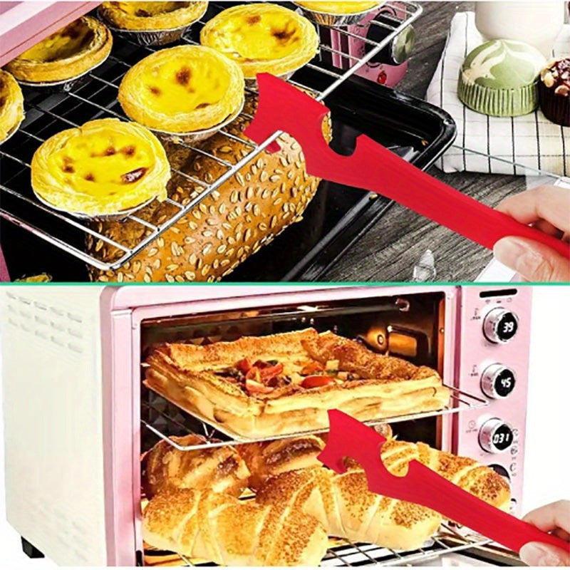 Varilla de Empuje y Extracción Profesional para Horno con Mango Largo - Organizador Resistente al Calor, Agarre Antideslizante Seguro para Hornos, Estufas y Parrillas - Compatible con Hornos de Convección y Estándar - Herramienta Roja para Horneado, Acce