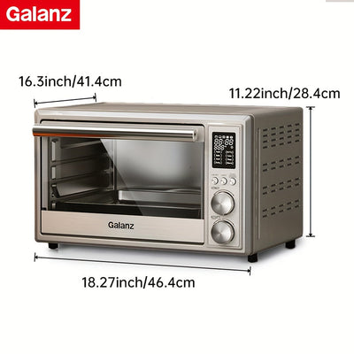 Combinación de Freidora de Aire Galanz, Tostadora y Horno Digital, Combo de Asador Digital 5-en-1, Horno de Convección de Encimera, Tostadora de 6 Rebanadas con Deshidratador de Pizza, Sin Aceite, 4 Accesorios Incluidos, 1800W, 26 Quart, Acero Inoxidable