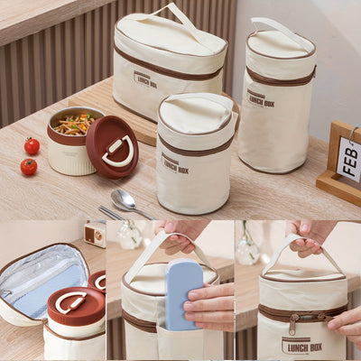 Juego de 1 lonchera térmica redonda de 2000 ml con 4 recipientes de acero inoxidable, apta para microondas, ideal para oficina, escuela, viajes, picnic y comida para llevar